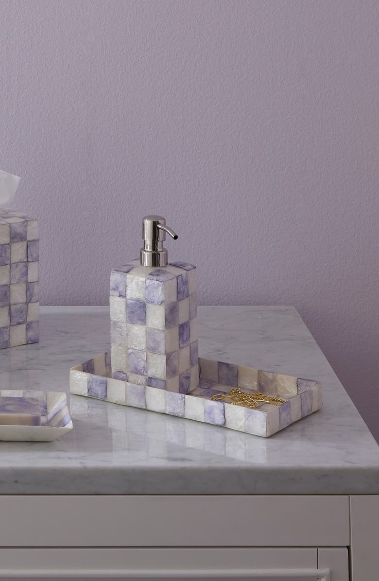 MACKENZIE CHILDS Violet Check Capiz Vanity Tray, Alternate, color, Violet