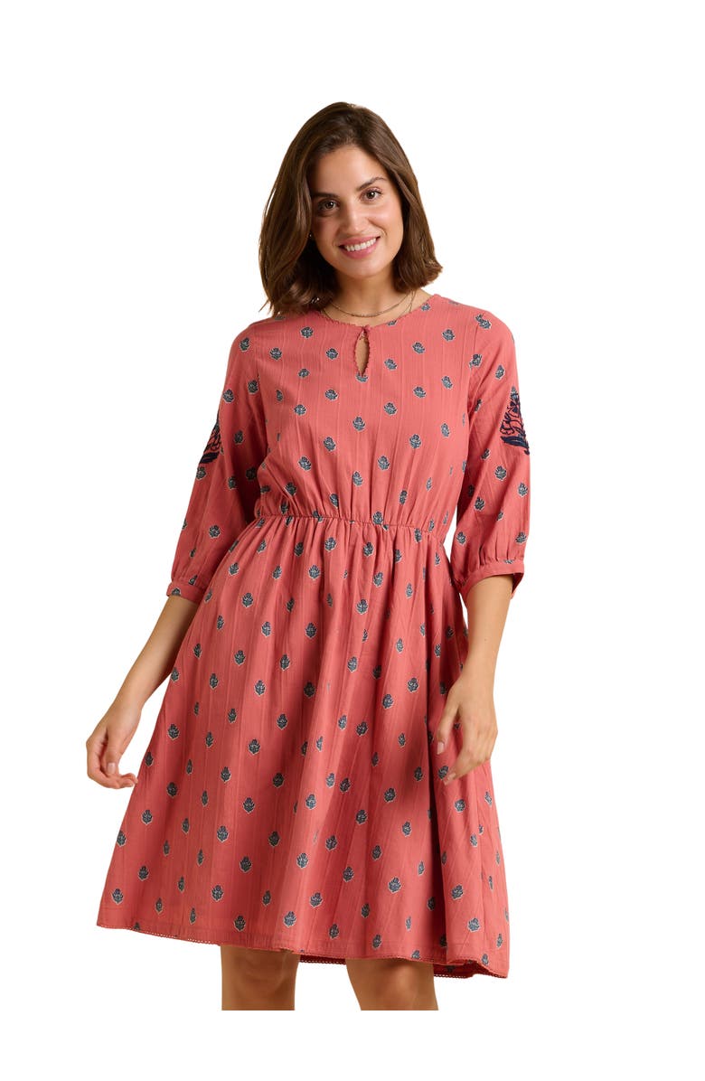 Brakeburn Rolling 3/4 Sleeve Round Neck Midi Dress, Main, color, Pink