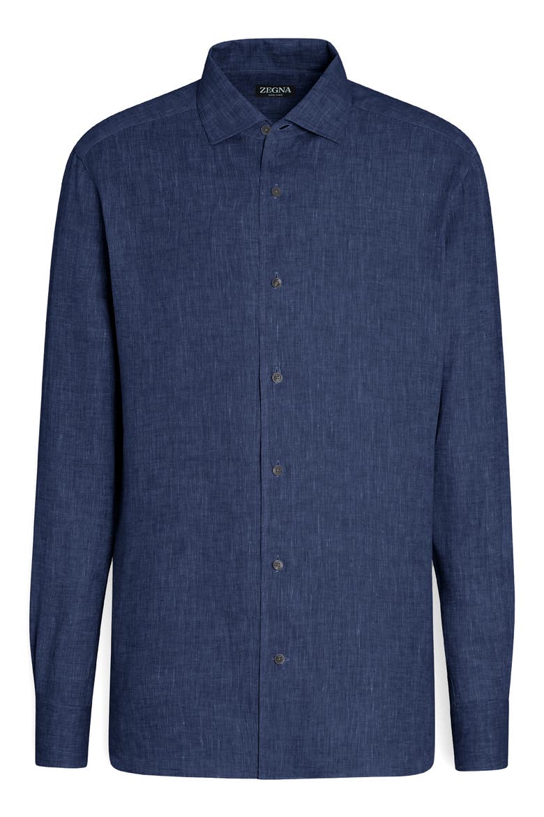 Oasi Linen Button-Up Shirt, Alternate, color, NAVY