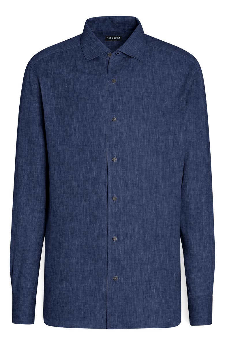 ZEGNA Oasi Linen Button-Up Shirt, Alternate, color, Navy
