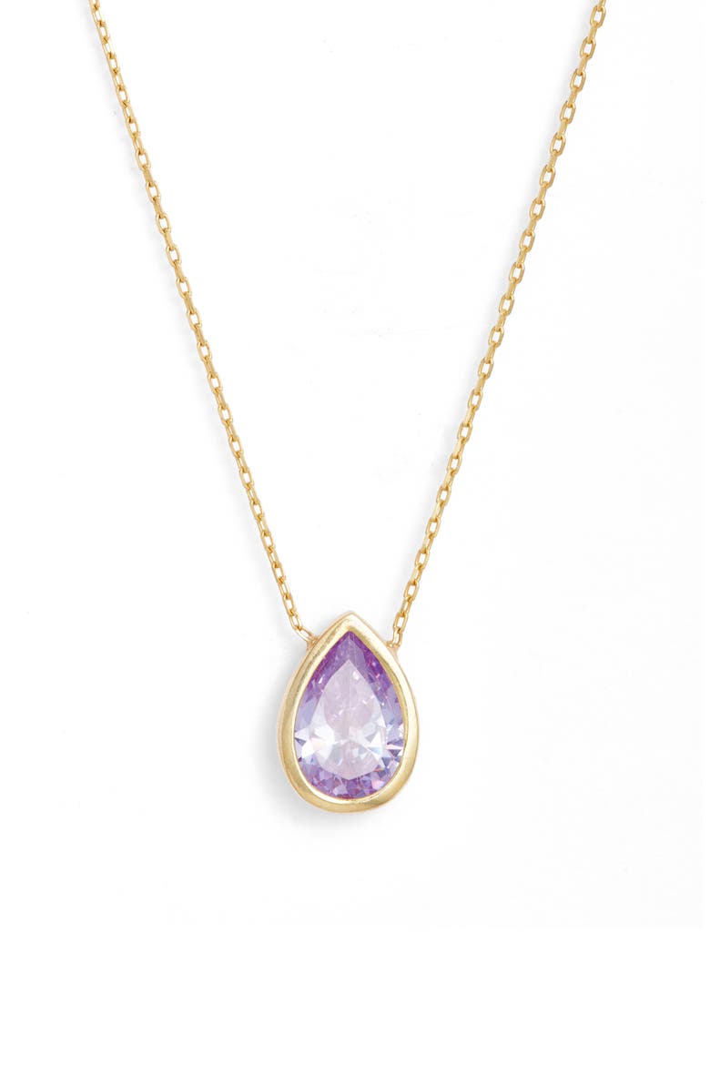 Pear Cubic Zirconia Bezel Pendant Necklace, Main, color, GOLD/ PURPLE