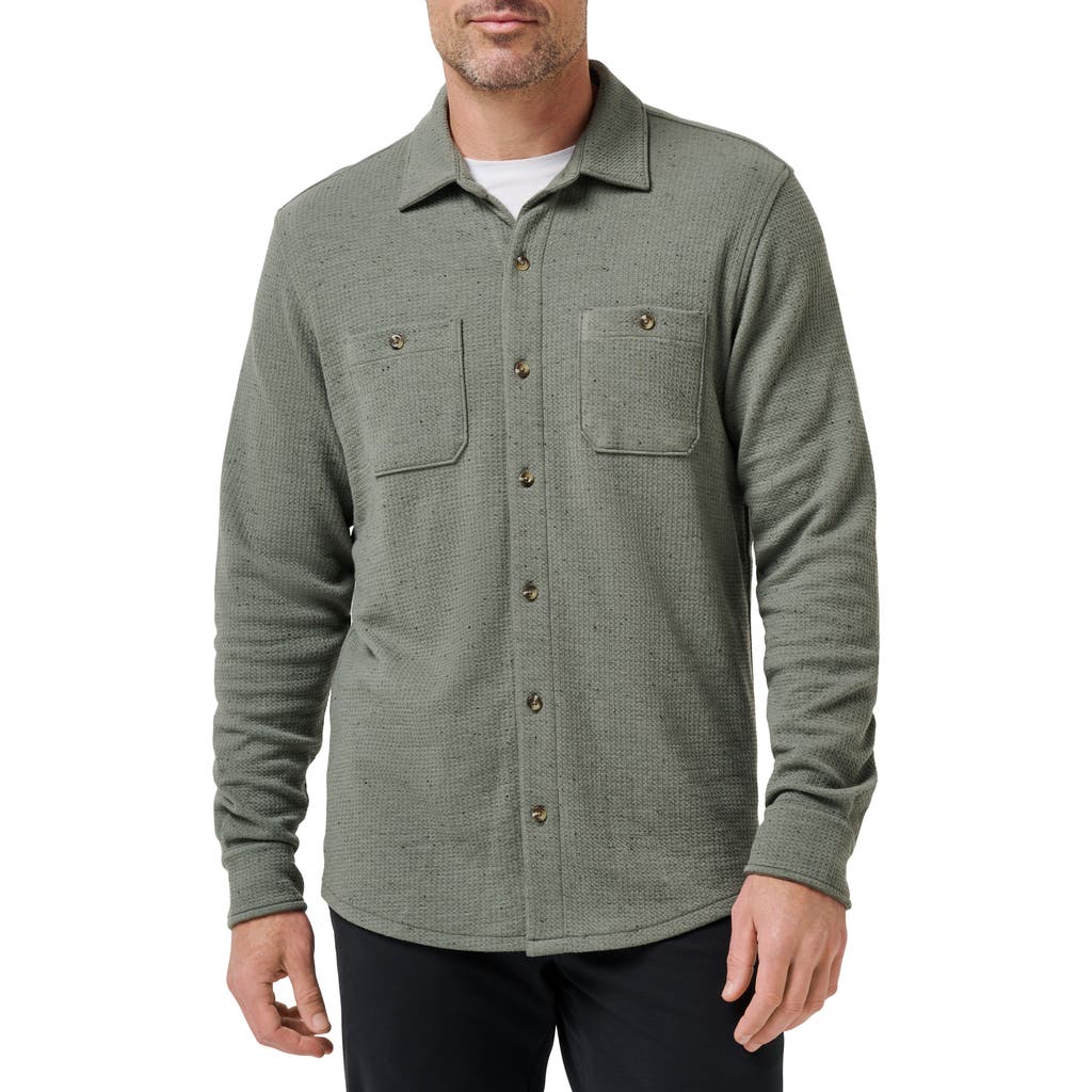 Travismathew Cloud Waffle Knit Button-up Shirt In Green