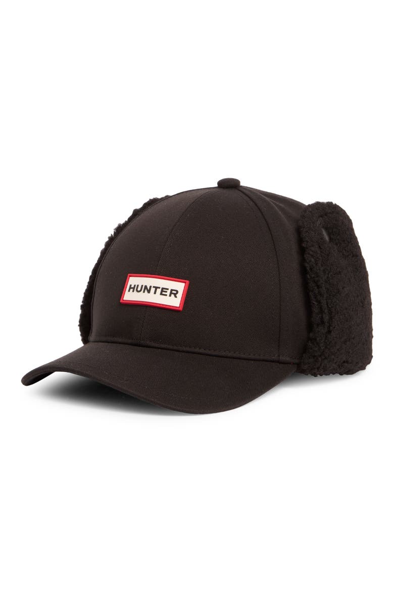 Faux Shearling Lined Flap Trapper Cap, Main, color, BLACK