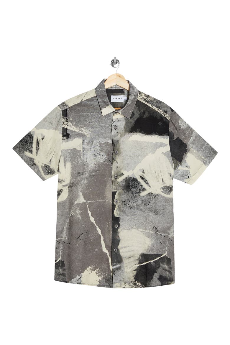 Concrete Print Short Sleeve Button-Up Shirt, Alternate, color, GREY