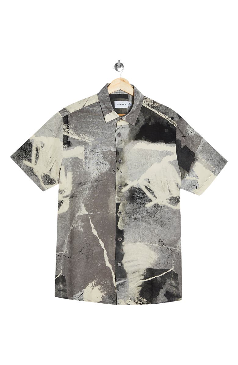 Topman Concrete Print Short Sleeve Button-Up Shirt, Alternate, color, 