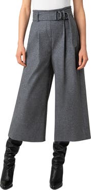 Akris punto Fiorella Belted Wool Blend Flannel Culottes