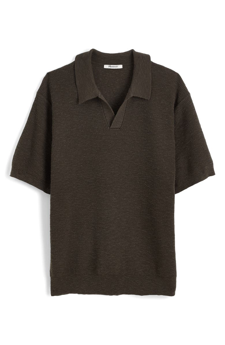 Madewell Johnny Collar Waffle Knit Polo, Alternate, color, Dark Surplus