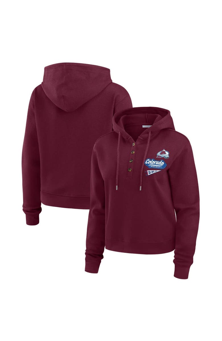 WEAR by Erin Andrews Women's WEAR by Erin Andrews  Burgundy Colorado Avalanche Waffle-Knit Pullover Hoodie, Main, color, 