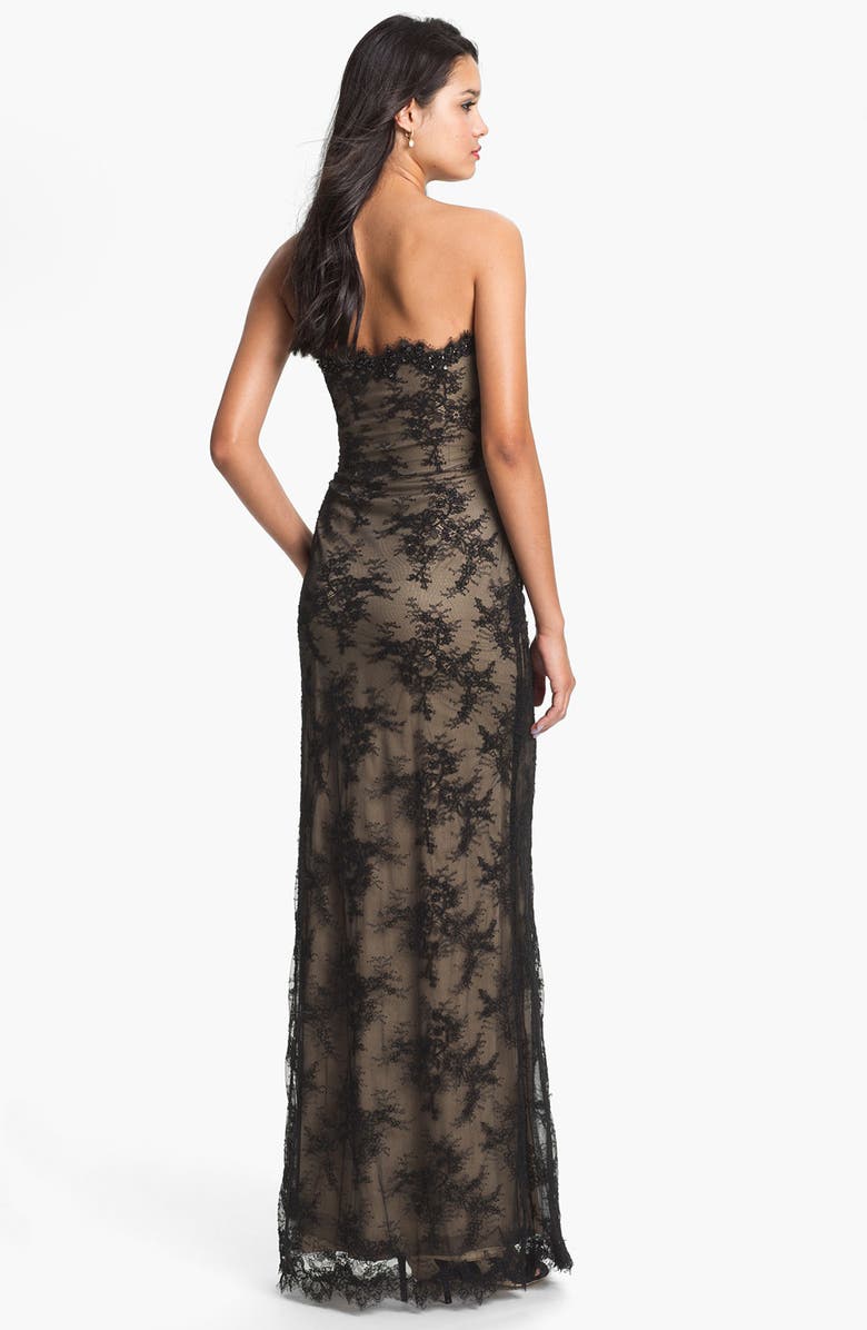 La Femme Strapless Lace Overlay Column Gown | Nordstrom La Femme Strapless Lace Overlay Column Gown | Nordstrom