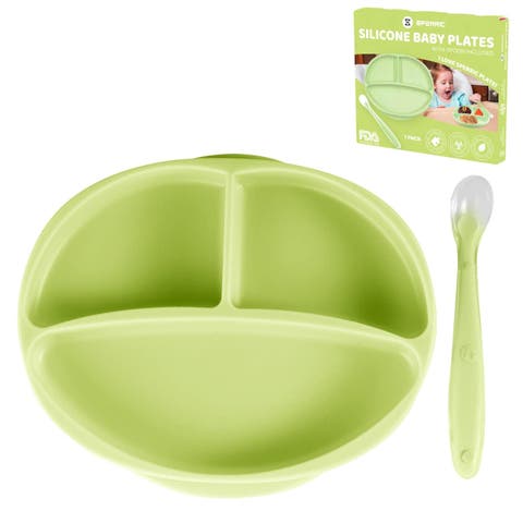 Silicone Suction Divided Plate and Spoon Toddler Training Self Feeding Set