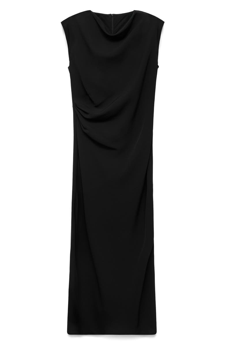 MANGO Ruched Sleeveless Midi Dress, Alternate, color, Black