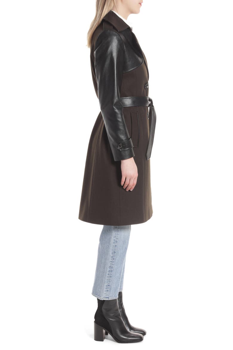 Mixed Media Wool Blend Trench Coat, Alternate, color, MILITARY GREEN