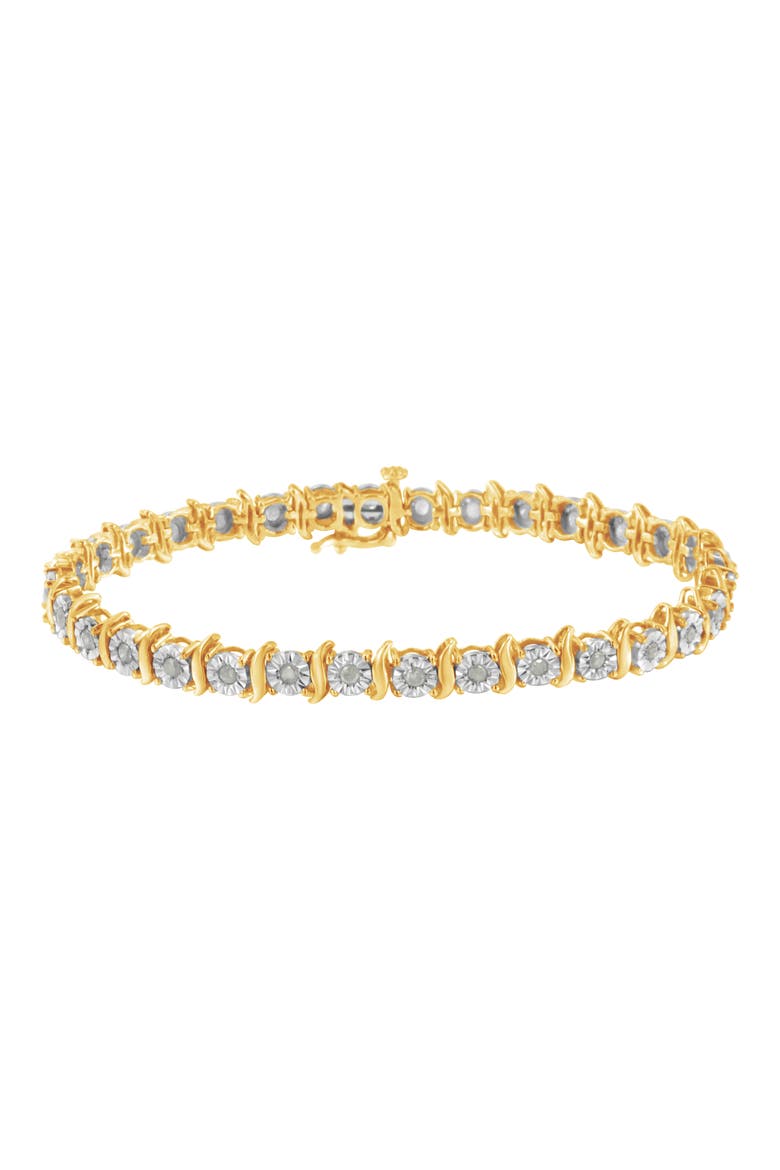 Silver 1.0 Ctw Diamond S-Curve Link Miracle-Set Tennis Bracelet, Main, color, Yellow Gold over Silver