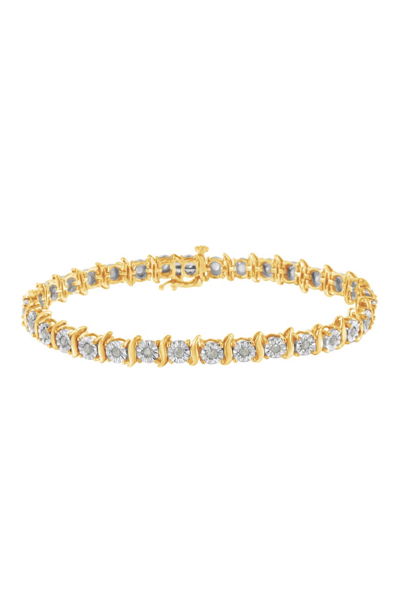 Haus of Brilliance Silver 1.0 Ctw Diamond S-Curve Link Miracle-Set Tennis Bracelet, Main, color, Yellow Gold Over Silver