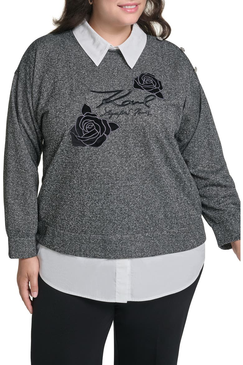 Rose Two-Fer Sweatshirt, Main, color, DARK HEATHER GREY