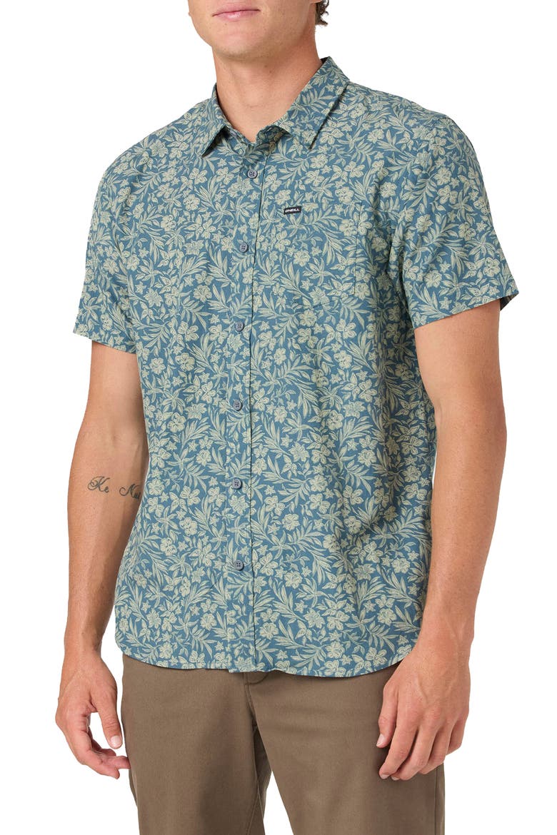 Oasis Floral Short Sleeve Button-Up Shirt, Alternate, color, DARK SLATE