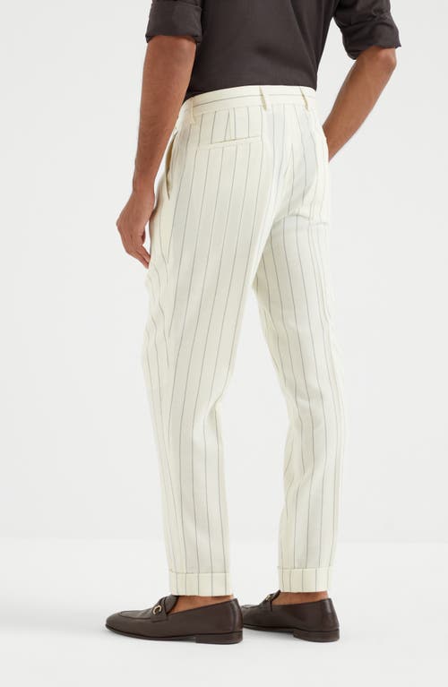 Brunello Cucinelli Virgin Wool Stripe Leisure Trousers In Panama