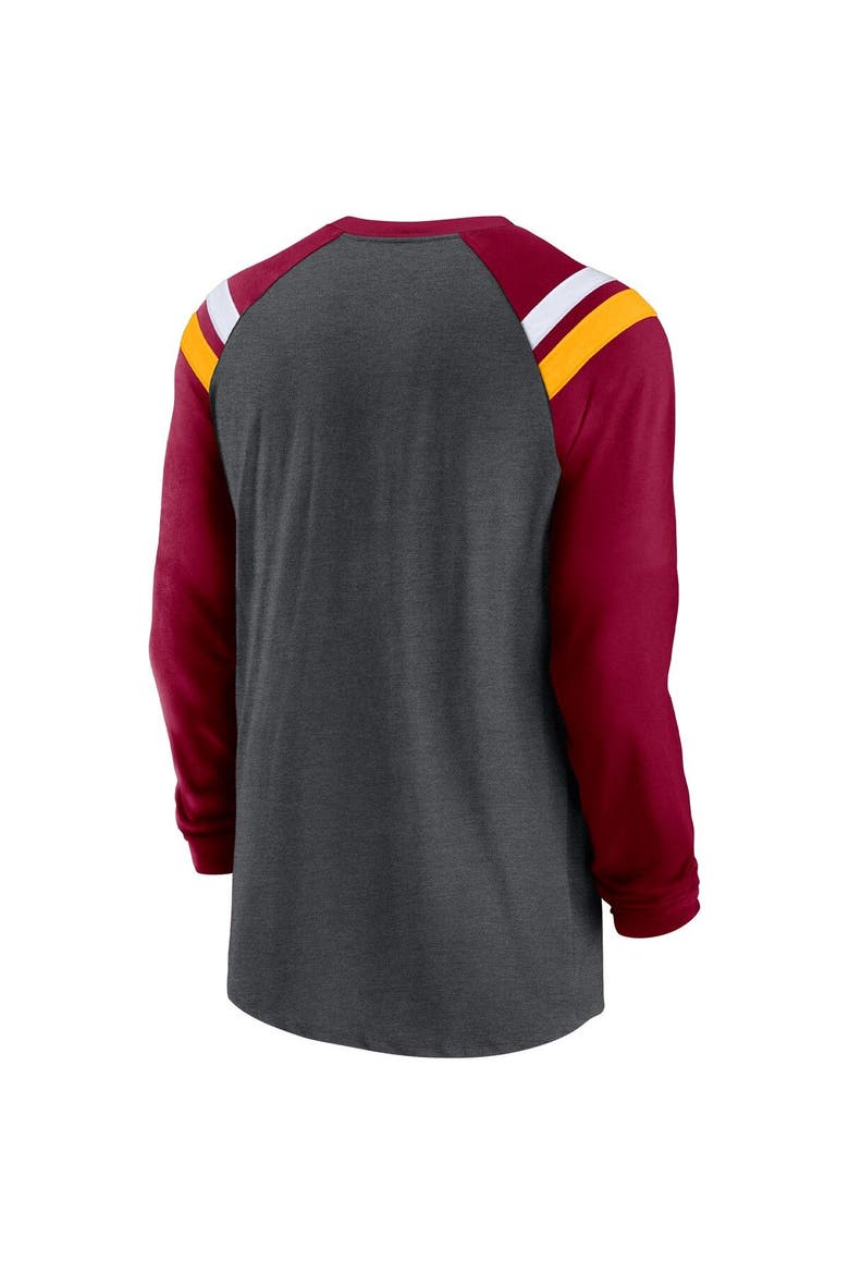 Men's Nike Heathered Charcoal/Burgundy Washington Commanders Tri-Blend Raglan Athletic Long Sleeve Fashion T-Shirt, Alternate, color, Heather Charcoal