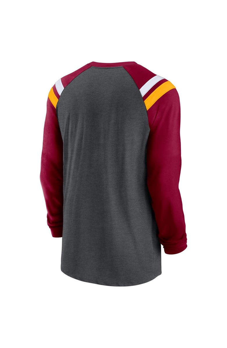 Nike Men's Nike Heathered Charcoal/Burgundy Washington Commanders Tri-Blend Raglan Athletic Long Sleeve Fashion T-Shirt, Alternate, color, Heather Charcoal