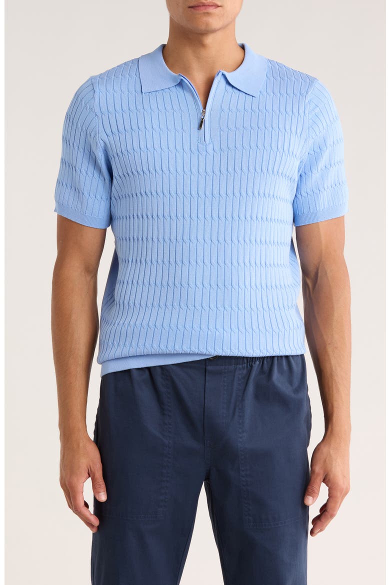Cable Knit Short Sleeve Half Zip Sweater, Main, color, SOFT BLUE
