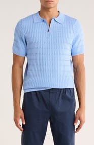 T.R. PREMIUM Cable Knit Short Sleeve Half Zip Sweater