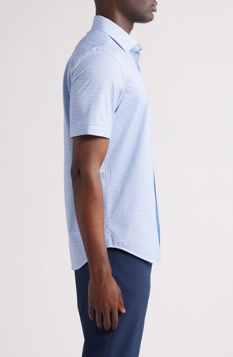 Bugatchi Miles OoohCotton<sup>®</sup> Grid Check Short Sleeve Button-Up Shirt, Alternate, color, Air Blue
