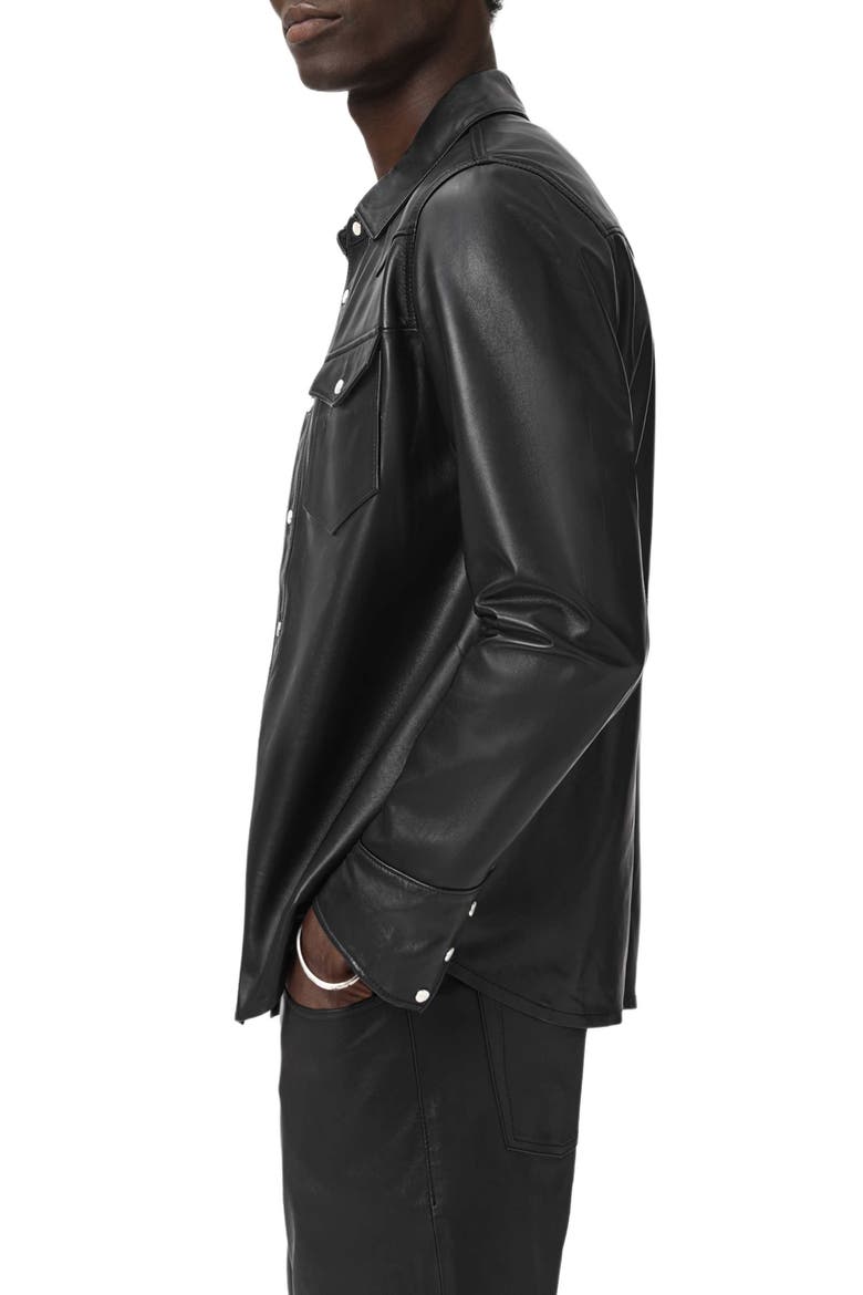 Sage Sheepskin Leather Shirt Jacket, Alternate, color, BLACK