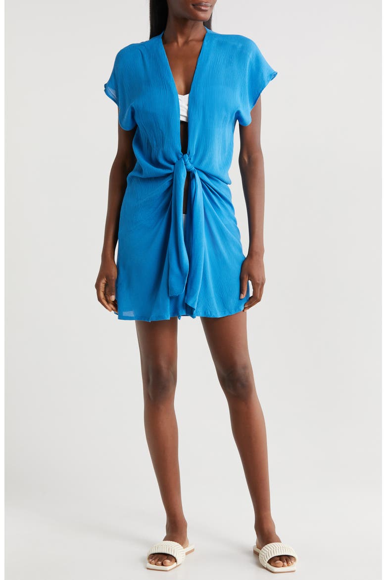 Tie Front Cover-Up Wrap Dress, Main, color, BLUE BRIGHT