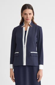 Ming Wang Tailored Two-Toned Stretch Deco Crepe Blazer