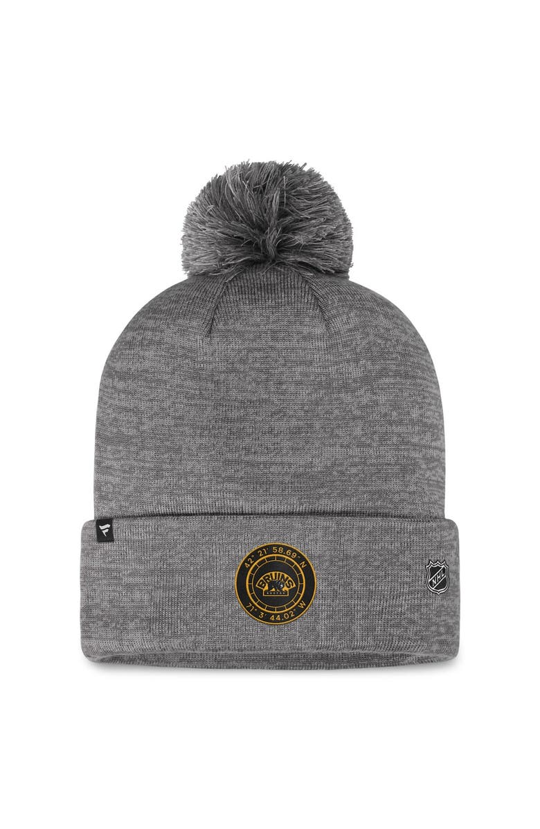 FANATICS Men's Fanatics Branded Gray Boston Bruins Authentic Pro Home Ice Cuffed Knit Hat with Pom, Alternate, color,