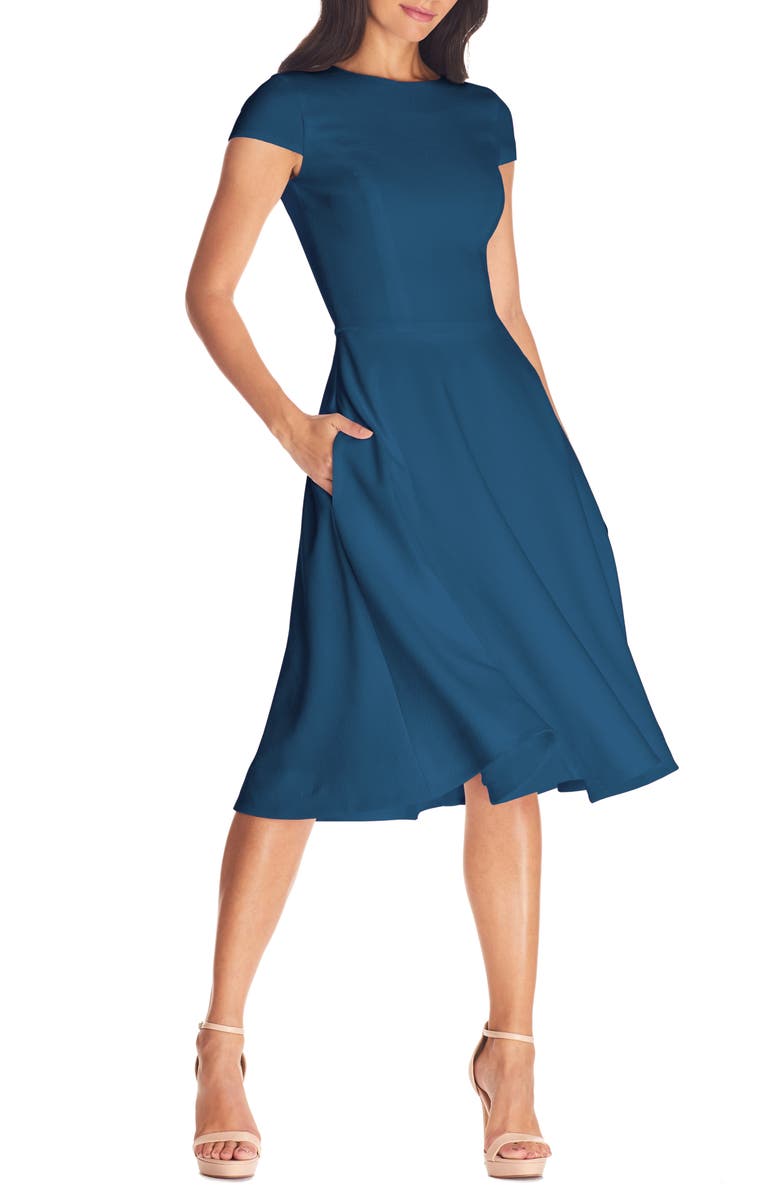 Dress the Population Livia Fit & Flare Dress, Main, color, Peacock Blue