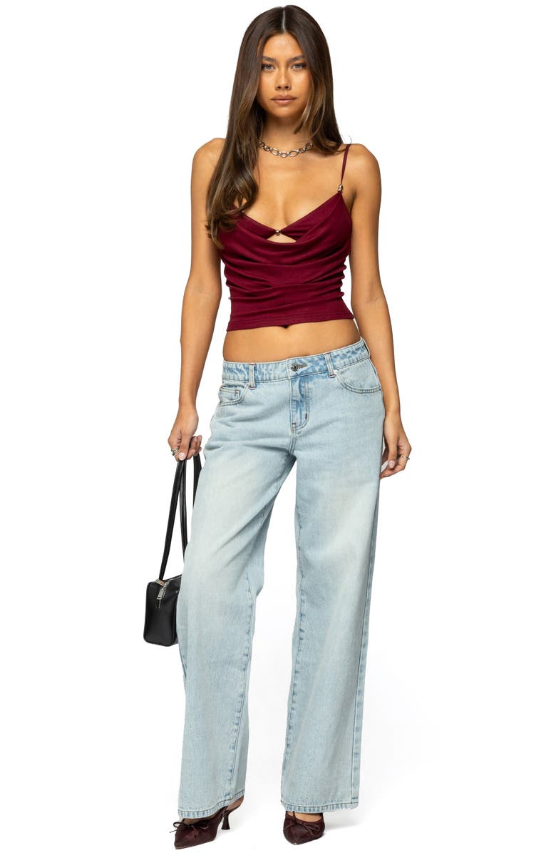 EDIKTED Layered Cowl Neck Knit Camisole, Alternate, color, Burgundy