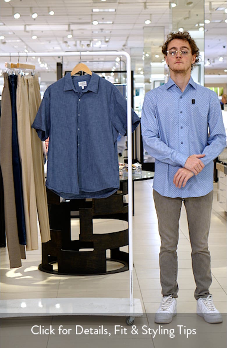 Riviera Slim Fit Short Sleeve Cotton Chambray Button-Up Shirt, sales video thumbnail