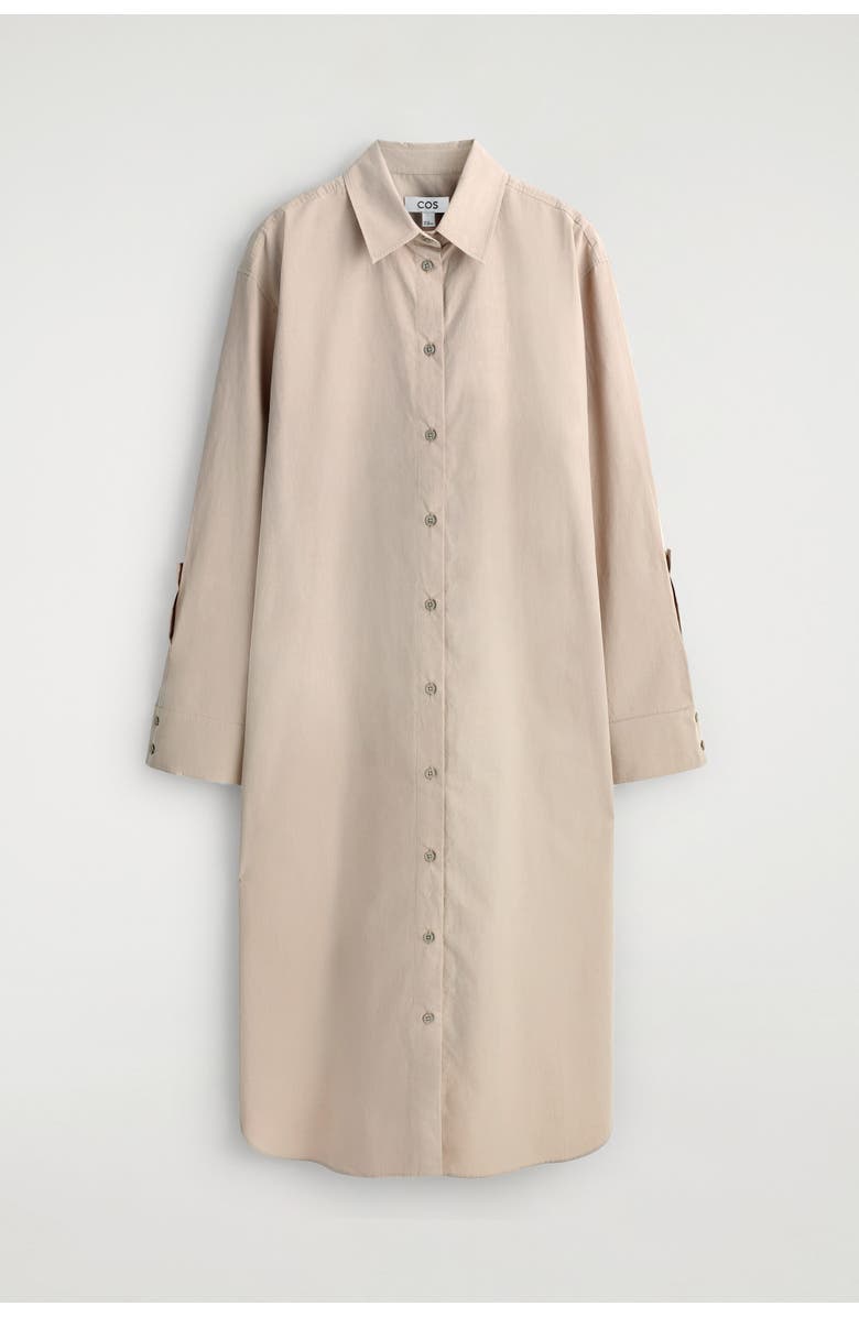 COS Curved-sleeve Cotton Midi Shirt Dress, Alternate, color, Beige