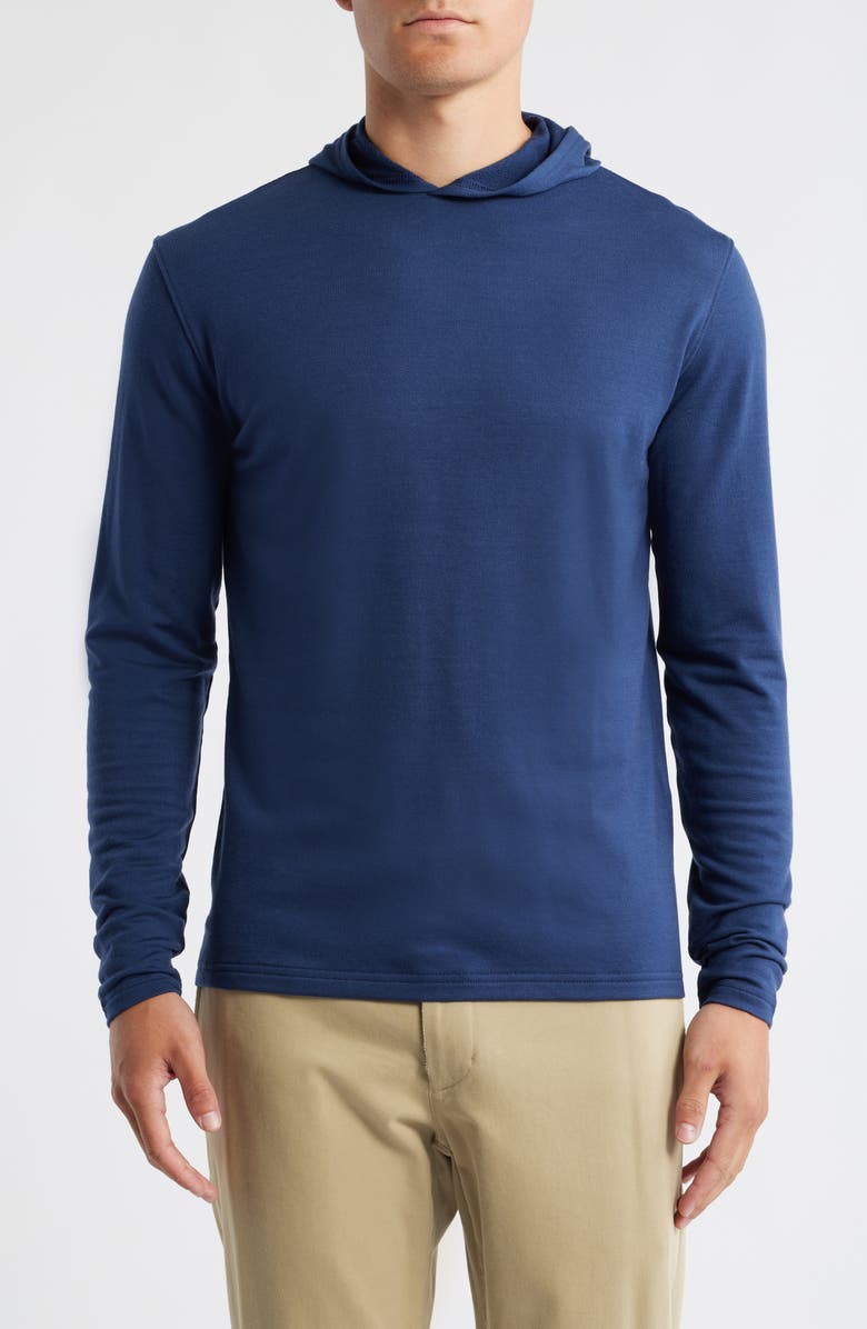 Peter Millar Crown Crafted Excursionist Flex Merino Wool Blend Hoodie, Main, color, Navy