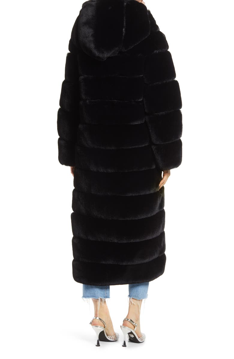 AZALEA WANG Faux Fur Midi Coat, Alternate, color, Black