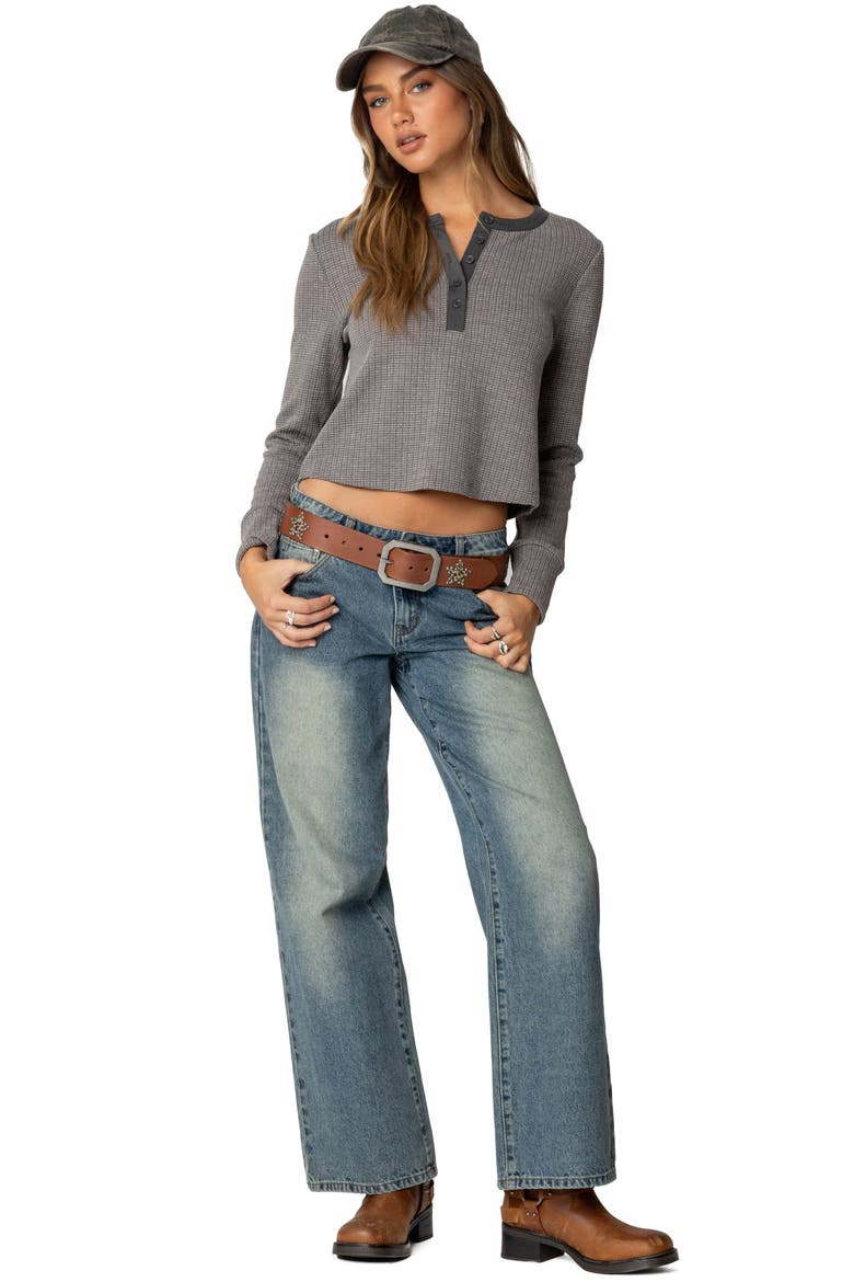 Ruth Long Sleeve Waffle Stitch Henley, Alternate, color, GRAY-MELANGE