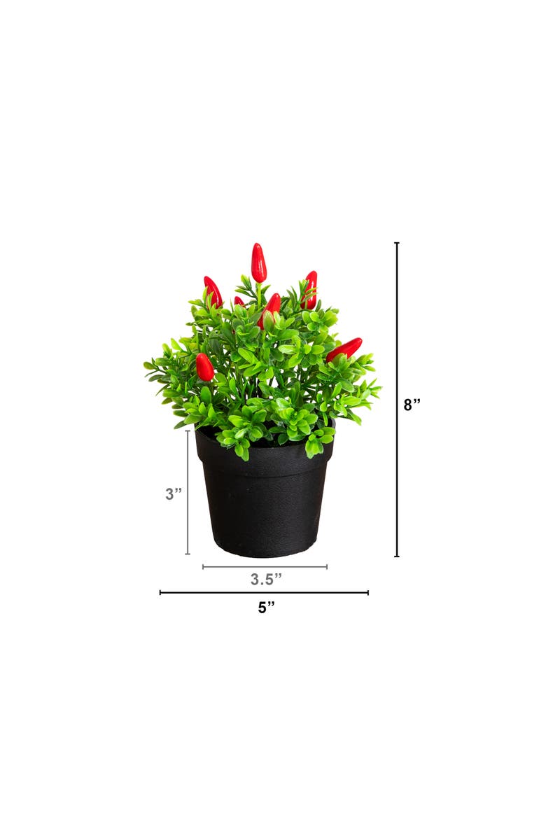 8-in Artificial Red Pepper Plant - Set of 2, Alternate, color, Green