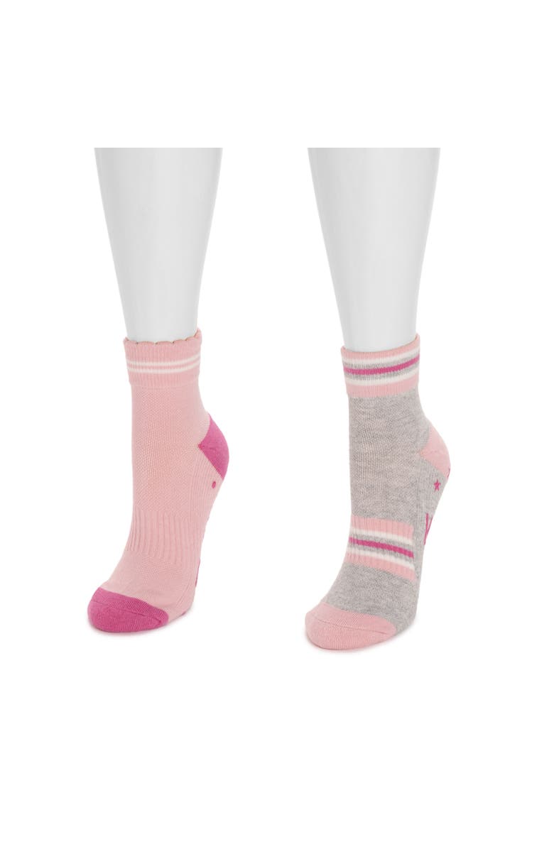MUK LUKS Studio Quarter Crew Cotton Compression Socks 2 Pair Pack, Alternate, color, Grey/Pink Pack