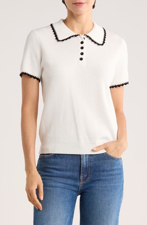Contrast Trim Polo Sweater