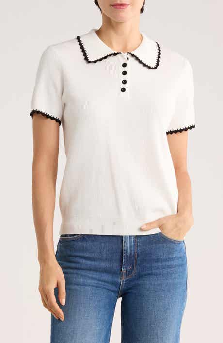Adrianna Papell Contrast Trim Polo Sweater