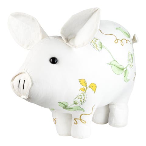 Soft Floral Standing Pig Spring Decoration - 13.25" - White, Green and Yellow