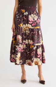 ELIE ELIE TAHARI Floral Tiered Cotton Pull-On Skirt