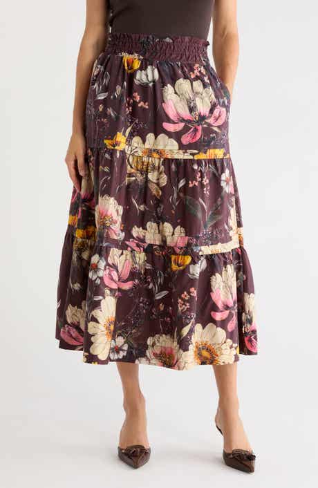 Floral Tiered Cotton Pull-On Skirt