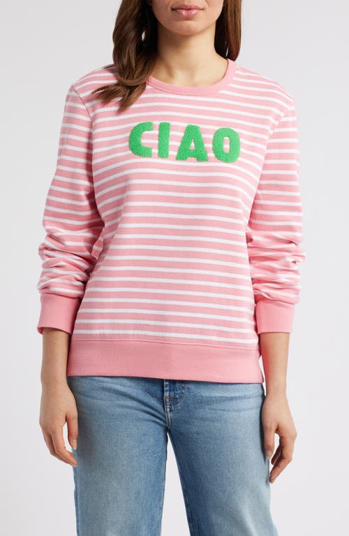 Caslonr Caslon(r) Ciao Stripe Appliqué Sweatshirt In Pink G- White Stripe