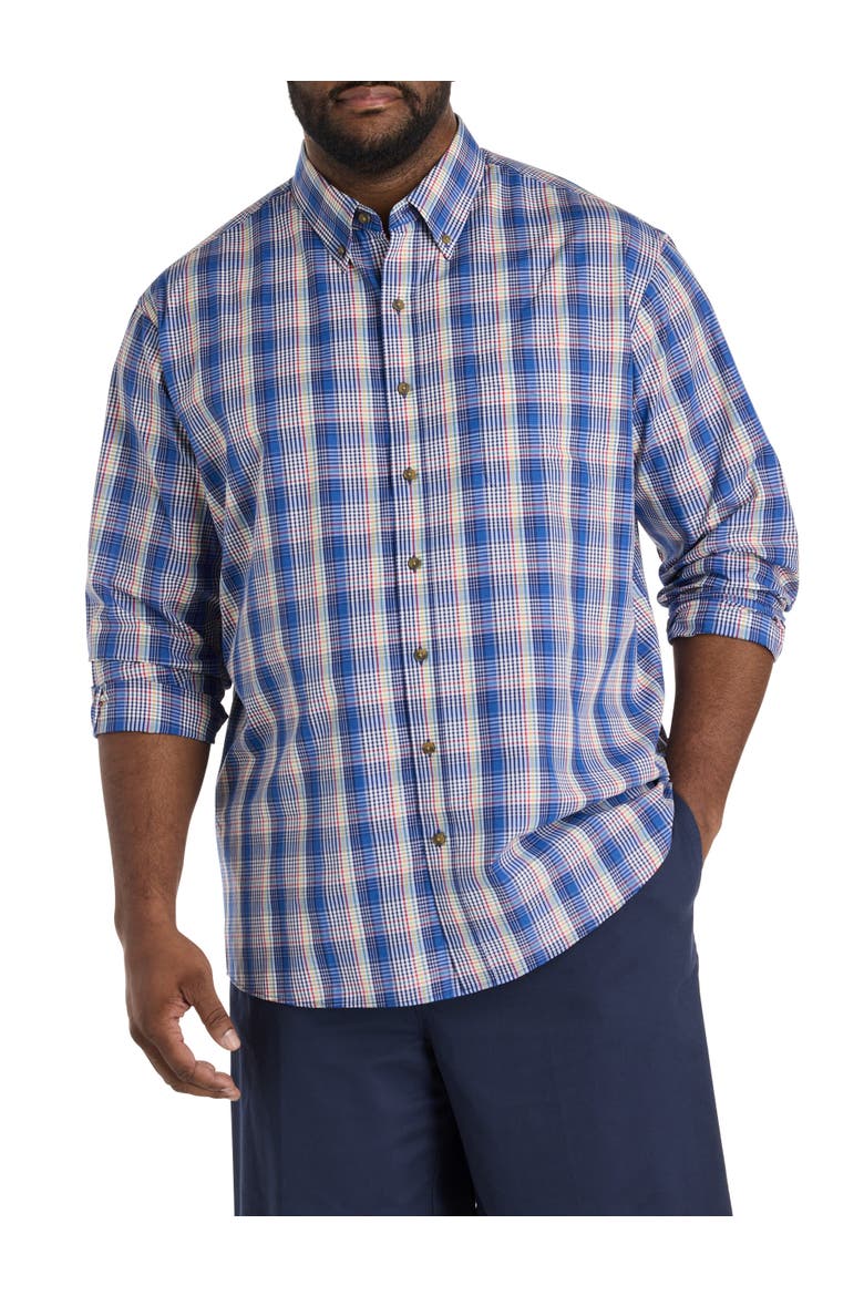 Big & Tall Easy-Care Colorful Plaid Sport Shirt, Main, color, BLUE MULTI