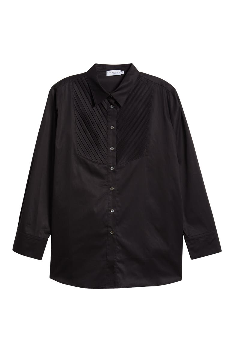 Kaliyah Pleated Button-Up Shirt, Alternate, color, BLACK