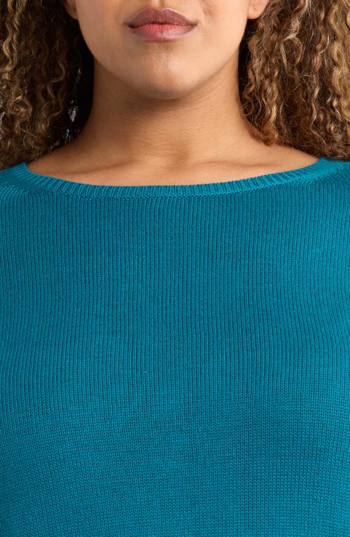 Eileen Fisher Bateau Neck Cotton Blend Sweater In Blue