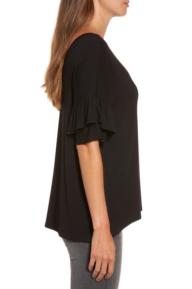 Ruffle Sleeve Tee, Alternate, color, BLACK