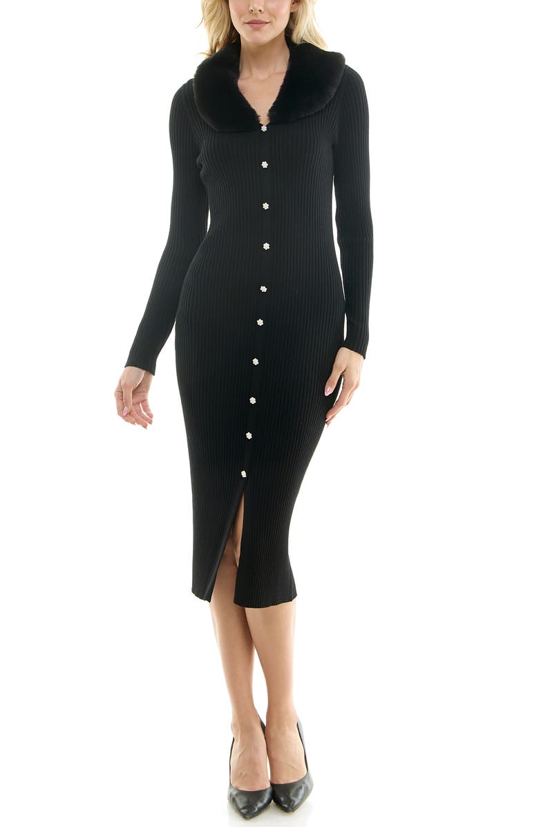 Taylor Dresses Long Sleeve Sweater Dress with Faux Fur Collar, Alternate, color, 